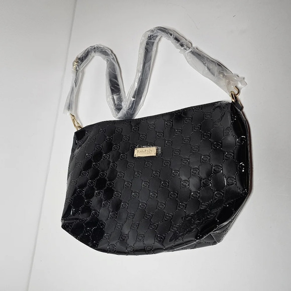 Bebe Dana Embossed Patent Black With Gold Hardware Shoulder Bag New Without Tags - Picture 1 of 6